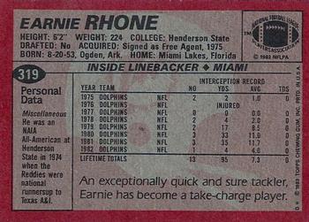 1983 Topps #319 Earnie Rhone Back