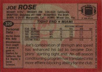1983 Topps #320 Joe Rose Back