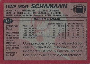 1983 Topps #322 Uwe Von Schamann Back