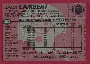 1983 Topps #363 Jack Lambert Back