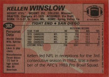 1983 Topps #382 Kellen Winslow Back