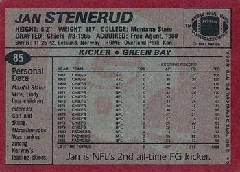 1983 Topps #85 Jan Stenerud Back
