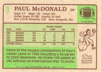 1984 Topps #57 Paul McDonald Back