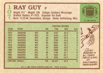 1984 Topps #107 Ray Guy Back