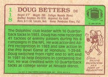 1984 Topps #118 Doug Betters Back
