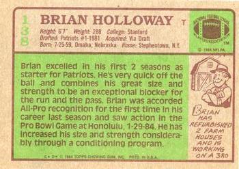 1984 Topps #138 Brian Holloway Back