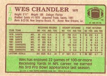 1984 Topps #178 Wes Chandler Back