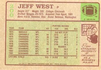 1984 Topps #200 Jeff West Back