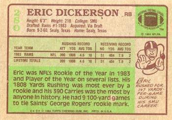 1984 Topps #280 Eric Dickerson Back