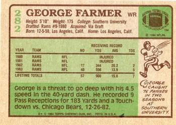 1984 Topps #282 George Farmer Back