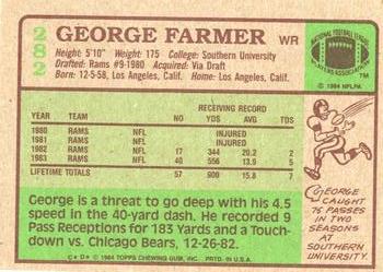 1984 Topps #282 George Farmer Back
