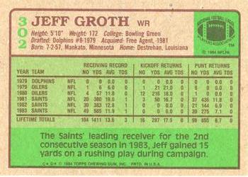 1984 Topps #302 Jeff Groth Back