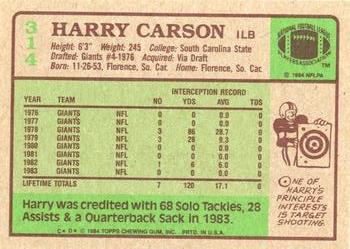 1984 Topps #314 Harry Carson Back