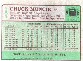1984 Topps #183 Chuck Muncie Back