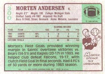 1984 Topps #300 Morten Andersen Back