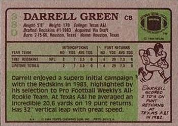 1984 Topps #380 Darrell Green Back