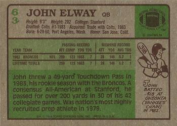 1984 Topps #63 John Elway Back