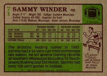1984 Topps #71 Sammy Winder Back