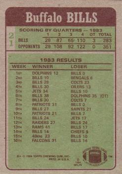 1984 Topps #21 Bills Team Leaders - Joe Cribbs Back