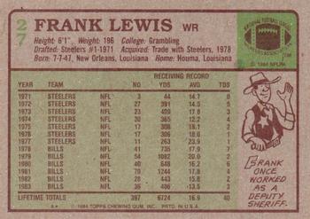 1984 Topps #27 Frank Lewis Back
