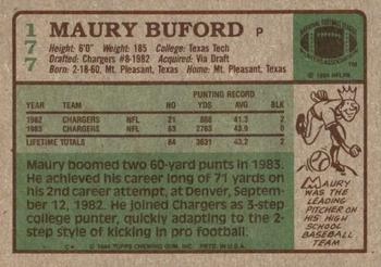 1984 Topps #177 Maury Buford Back