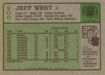 1984 Topps #200 Jeff West Back