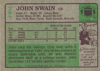 1984 Topps #297 John Swain Back