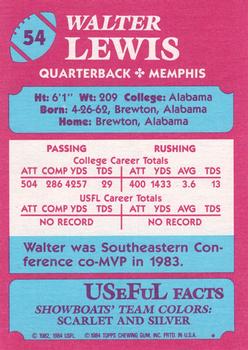 1984 Topps USFL #54 Walter Lewis Back
