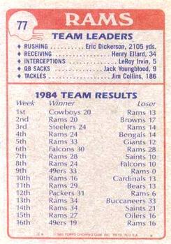 1985 Topps #77 Rams Team Leaders Back
