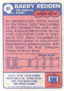 1985 Topps #85 Barry Redden Back