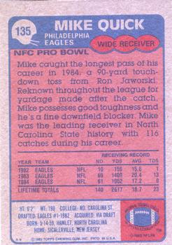 1985 Topps #135 Mike Quick Back