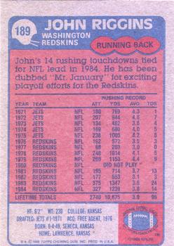 1985 Topps #189 John Riggins Back