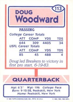 1985 Topps USFL #113 Doug Woodward Back