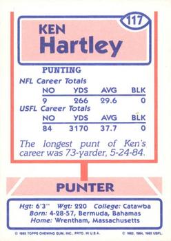 1985 Topps USFL #117 Ken Hartley Back