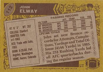 1986 Topps #112 John Elway Back