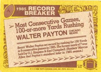 1986 Topps #7 Walter Payton Back