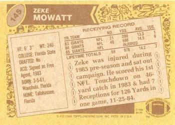 1986 Topps #145 Zeke Mowatt Back