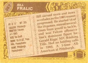 1986 Topps #367 Bill Fralic Back