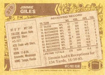 1986 Topps #378 Jimmie Giles Back
