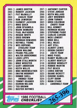 1986 Topps #396 Checklist: 265-396 Front