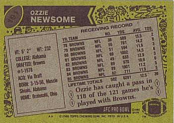 1986 Topps #191 Ozzie Newsome Back