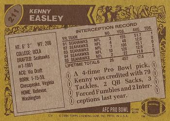 1986 Topps #211 Kenny Easley Back