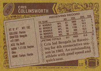 1986 Topps #258 Cris Collinsworth Back