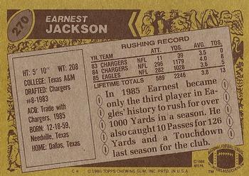 1986 Topps #270 Earnest Jackson Back