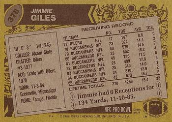 1986 Topps #378 Jimmie Giles Back