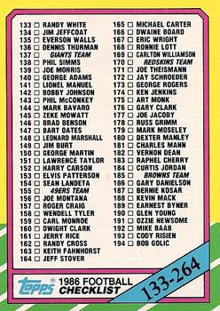 1986 Topps #395 Checklist: 133-264 Front