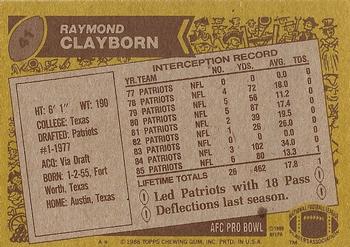 1986 Topps #41 Raymond Clayborn Back