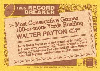1986 Topps #7 Walter Payton Back