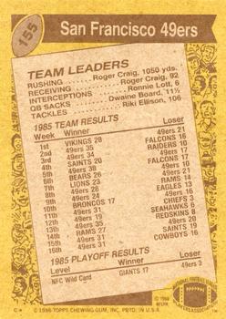 1986 Topps #155 49ers Team Leaders Back