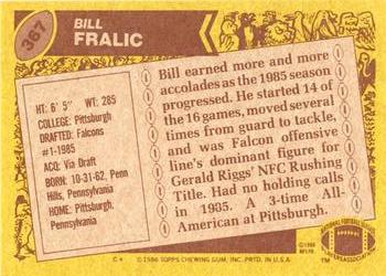 1986 Topps #367 Bill Fralic Back